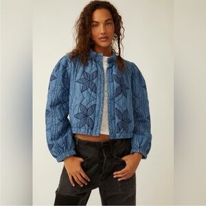 Free People Blue Floral Bomber Jacket